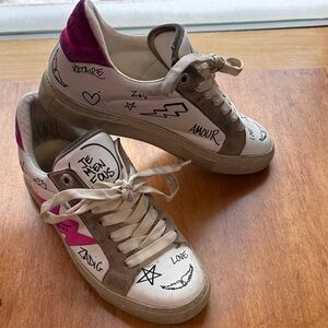 Zadig & Voltaire White and Fuchsia Graphic Sneakers